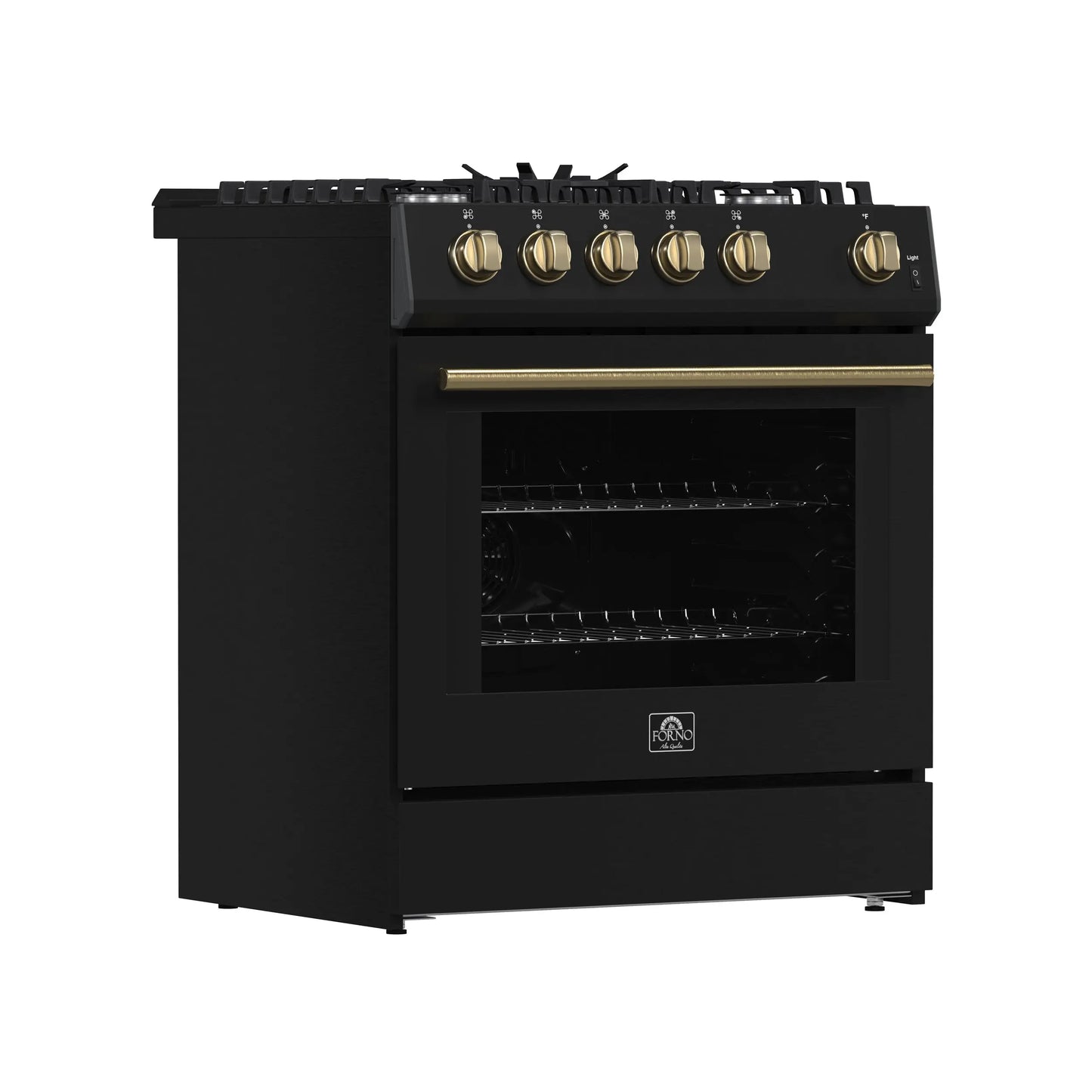 Forno Leonardo Espresso 30-Inch Black Gas Range, 5 Burners, 39,500 BTU, 5 cu.ft Convection Oven FORNO