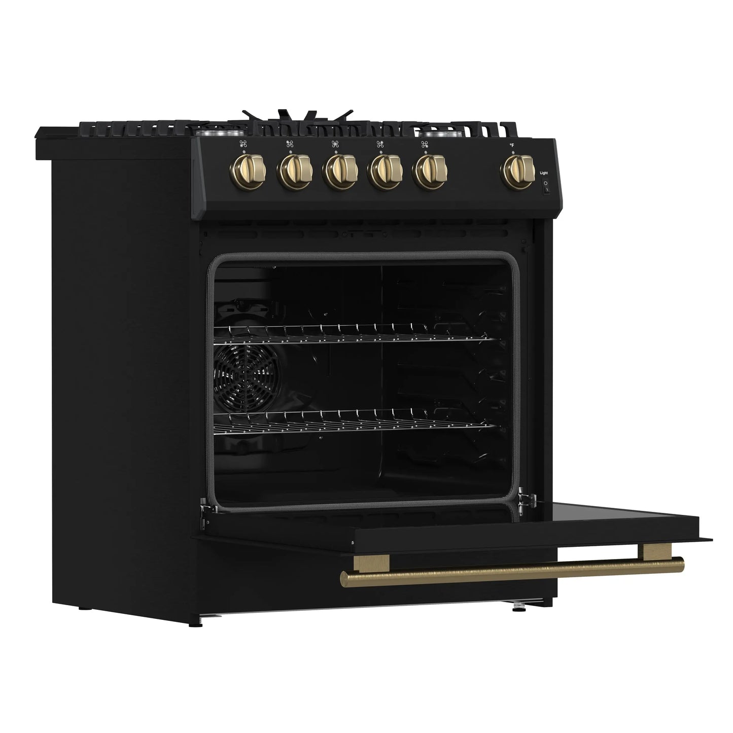 Forno Leonardo Espresso 30-Inch Black Gas Range, 5 Burners, 39,500 BTU, 5 cu.ft Convection Oven FORNO