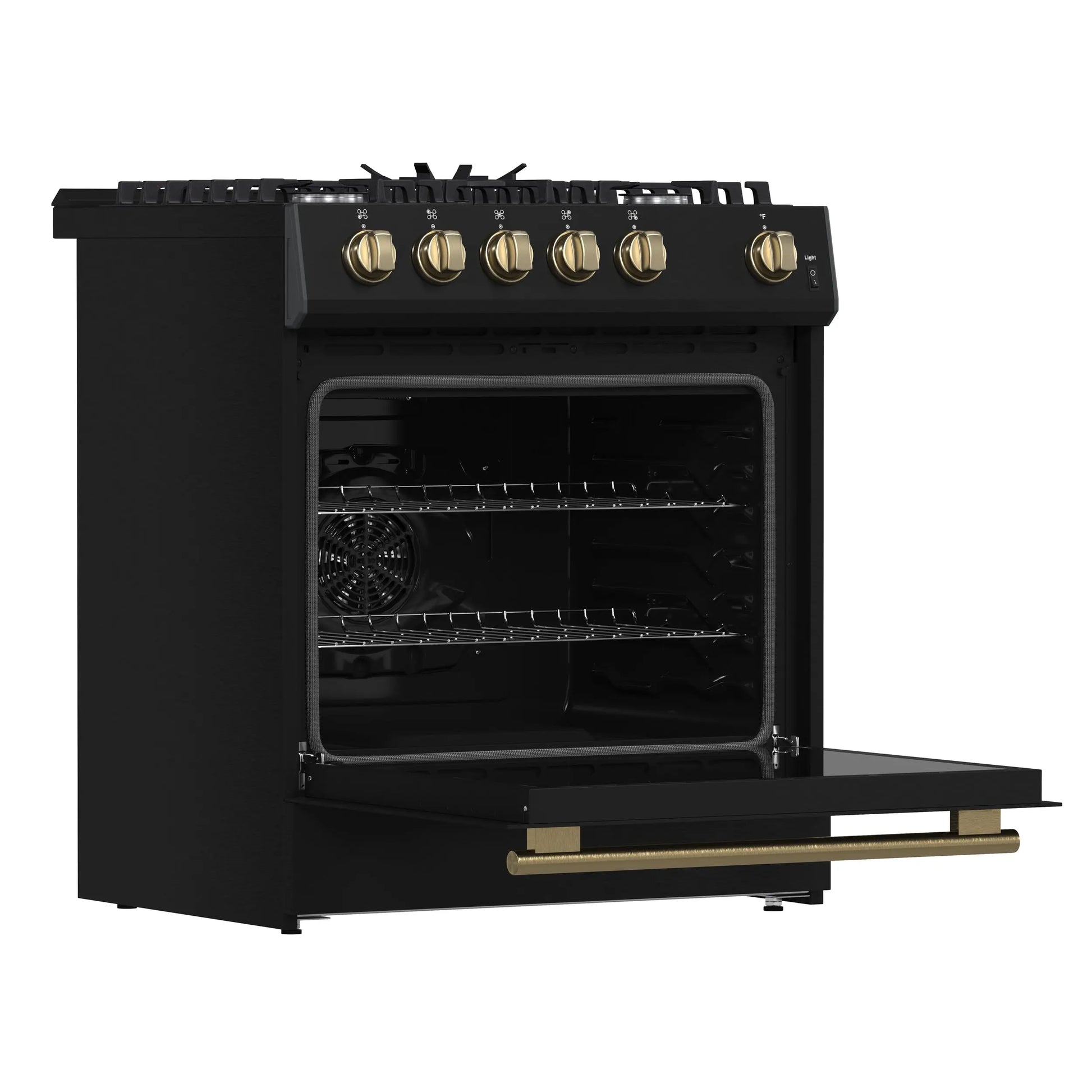 Forno Leonardo Espresso 30-Inch Black Gas Range, 5 Burners, 39,500 BTU, 5 cu.ft Convection Oven FORNO