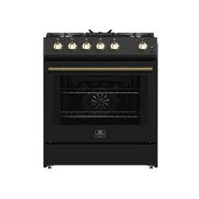 Forno Leonardo Espresso 30-Inch Black Gas Range, 5 Burners, 39,500 BTU, 5 cu.ft Convection Oven FORNO