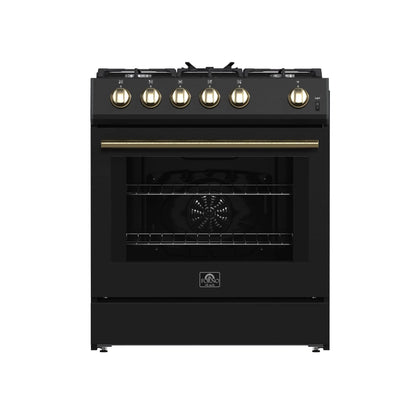 Forno Leonardo Espresso 30-Inch Black Gas Range, 5 Burners, 39,500 BTU, 5 cu.ft Convection Oven FORNO
