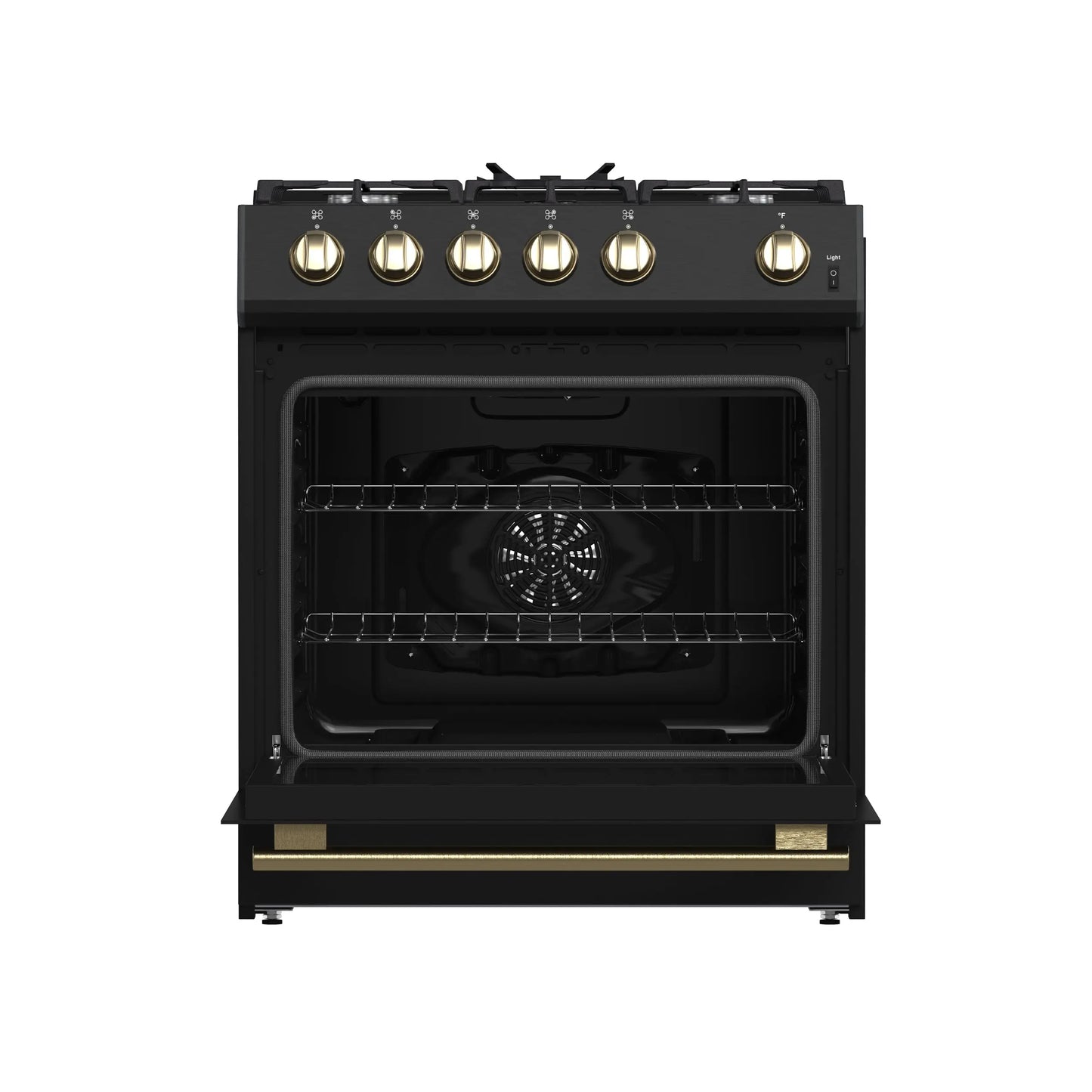 Forno Leonardo Espresso 30-Inch Black Gas Range, 5 Burners, 39,500 BTU, 5 cu.ft Convection Oven FORNO