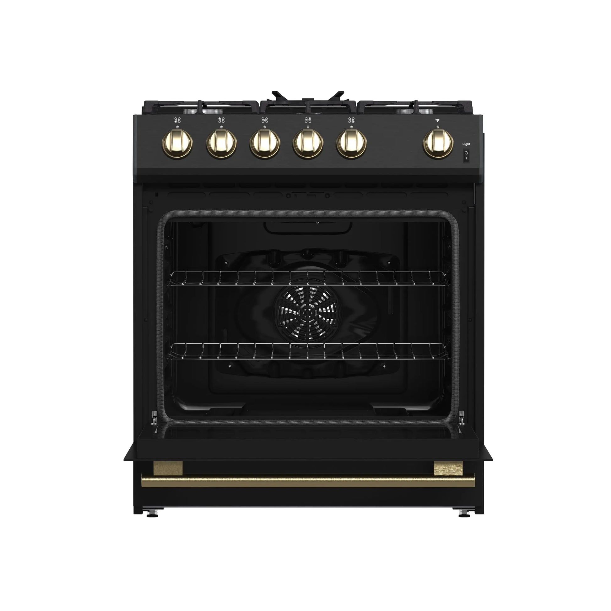 Forno Leonardo Espresso 30-Inch Black Gas Range, 5 Burners, 39,500 BTU, 5 cu.ft Convection Oven FORNO