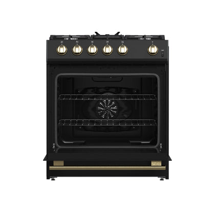 Forno Leonardo Espresso 30-Inch Black Gas Range, 5 Burners, 39,500 BTU, 5 cu.ft Convection Oven FORNO