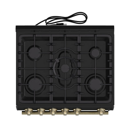 Forno Leonardo Espresso 30-Inch Black Gas Range, 5 Burners, 39,500 BTU, 5 cu.ft Convection Oven FORNO
