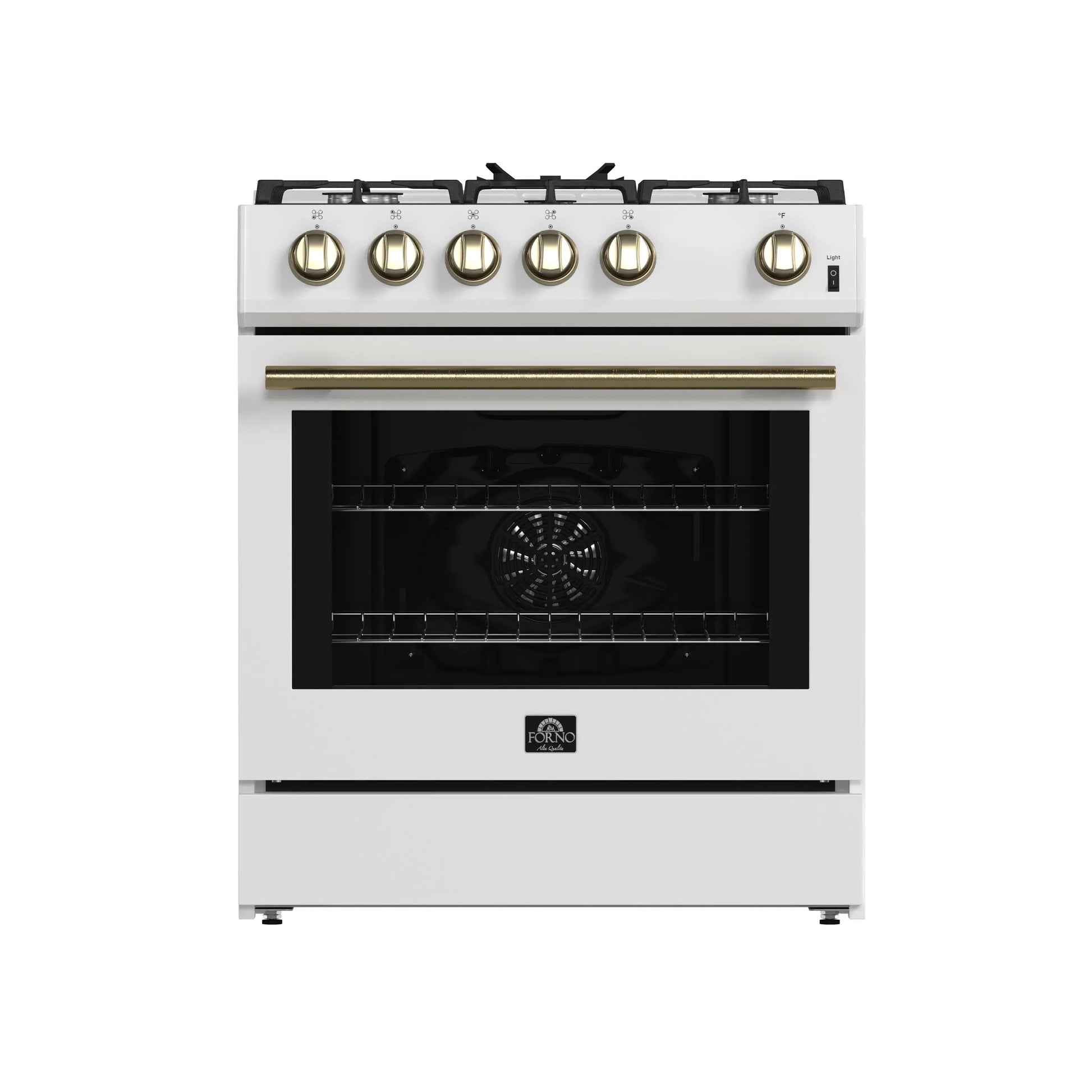 Forno Leonardo Espresso 30-Inch White Gas Range, 5 Burners, 39,500 BTU, 5 cu.ft Convection Oven FORNO