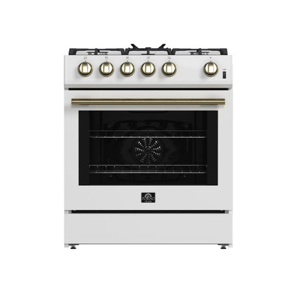 Forno Leonardo Espresso 30-Inch White Gas Range, 5 Burners, 39,500 BTU, 5 cu.ft Convection Oven FORNO