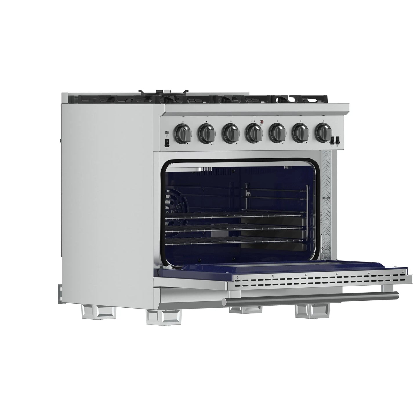 Forno Capriasca 36-Inch Gas Range, Stainless Steel, 6 Brass Burners, 120,000 BTU, Convection Oven, Energy Efficient FORNO