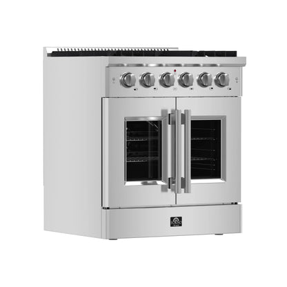 Forno Galiano 30-Inch Freestanding French Door Gas Range, 4 Burners, Convection Oven, Energy Efficient FORNO