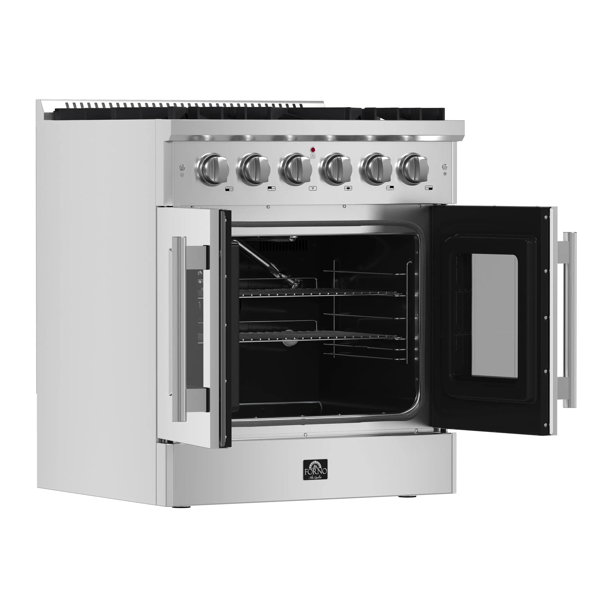 Forno Galiano 30-Inch Freestanding French Door Gas Range, 4 Burners, Convection Oven, Energy Efficient FORNO
