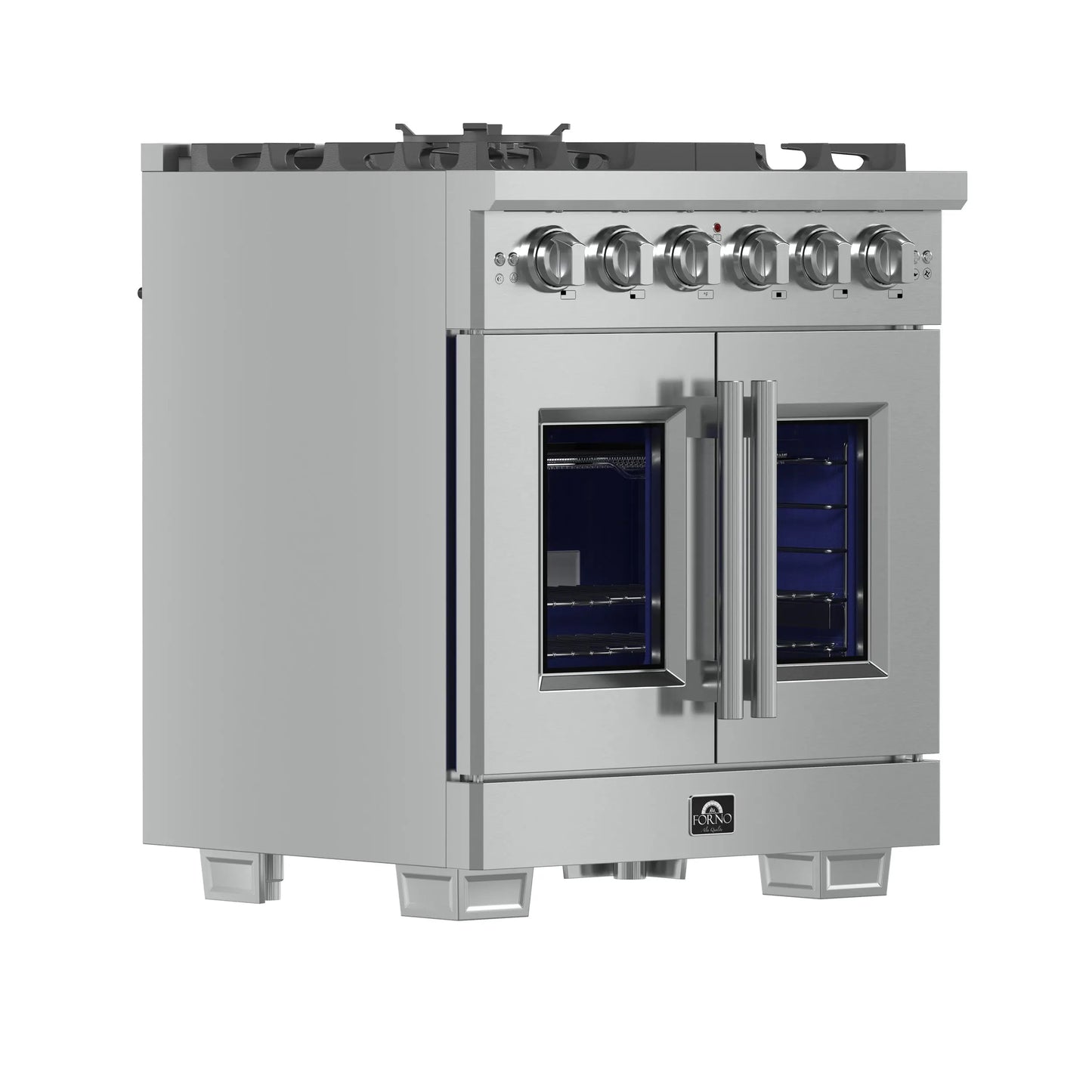 Forno Capriasca 30-Inch Freestanding French Door Gas Range, 4 Burners, Convection Oven, Energy Efficient FORNO