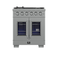 Forno Capriasca 30-Inch Freestanding French Door Gas Range, 4 Burners, Convection Oven, Energy Efficient FORNO