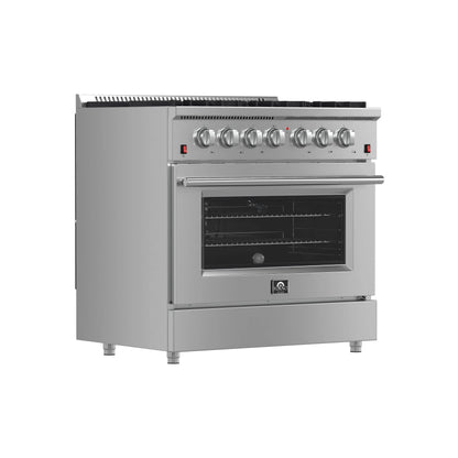 Forno Galiano 36-Inch Freestanding Gas Range, Stainless Steel, 6 Burners, Energy Efficient FORNO