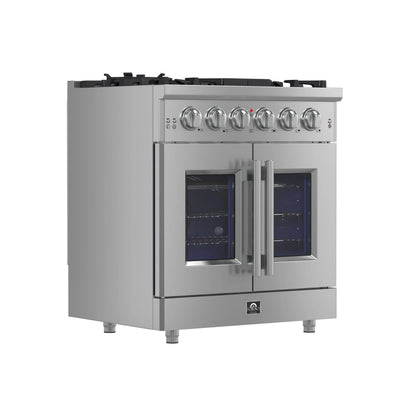 Forno Massimo 30-Inch Freestanding French Door Gas Range, 4 Burners, Convection Oven, Energy Efficient FORNO