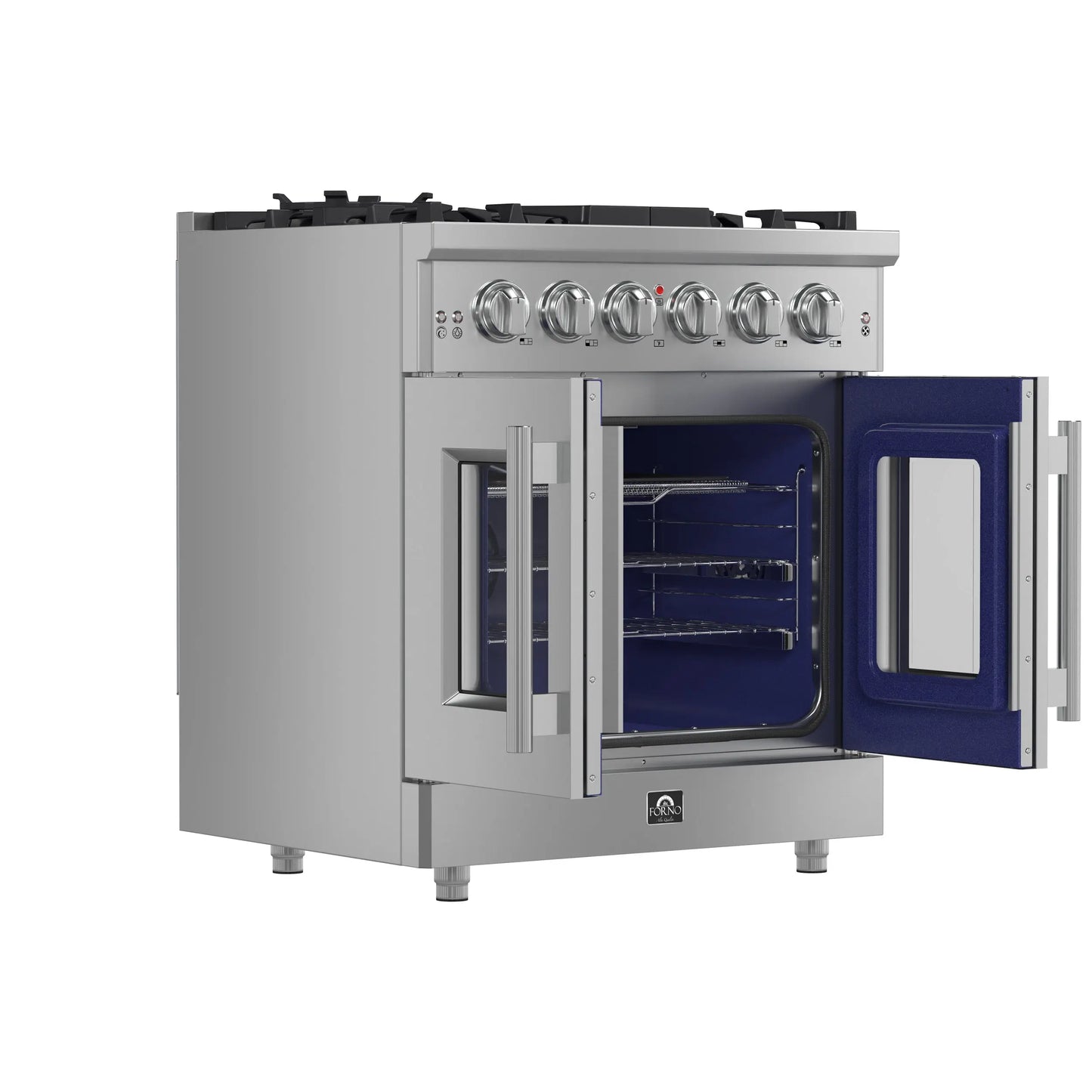 Forno Massimo 30-Inch Freestanding French Door Gas Range, 4 Burners, Convection Oven, Energy Efficient FORNO