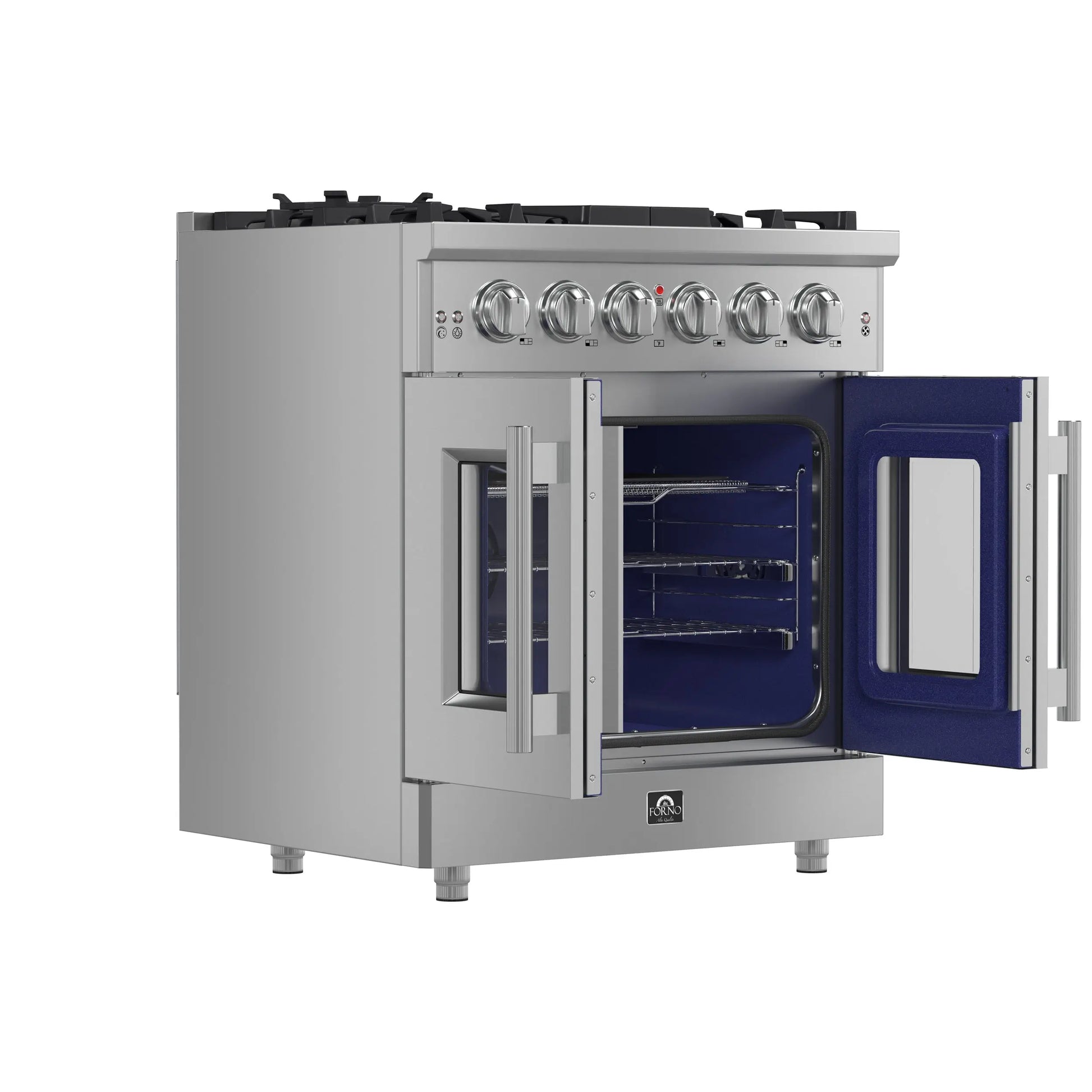 Forno Massimo 30-Inch Freestanding French Door Gas Range, 4 Burners, Convection Oven, Energy Efficient FORNO
