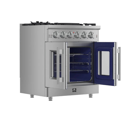 Forno Massimo 30-Inch Freestanding French Door Gas Range, 4 Burners, Convection Oven, Energy Efficient FORNO
