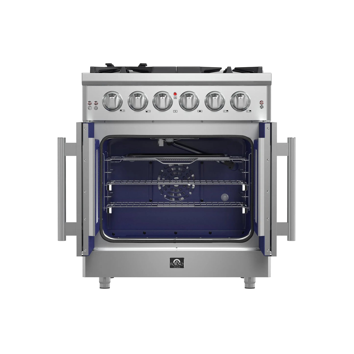 Forno Massimo 30-Inch Freestanding French Door Gas Range, 4 Burners, Convection Oven, Energy Efficient FORNO