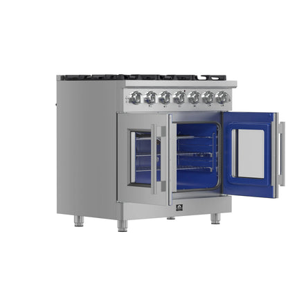 Forno Massimo 36-Inch Freestanding French Door Gas Range, 6 Burners, Convection Oven, Energy Efficient FORNO