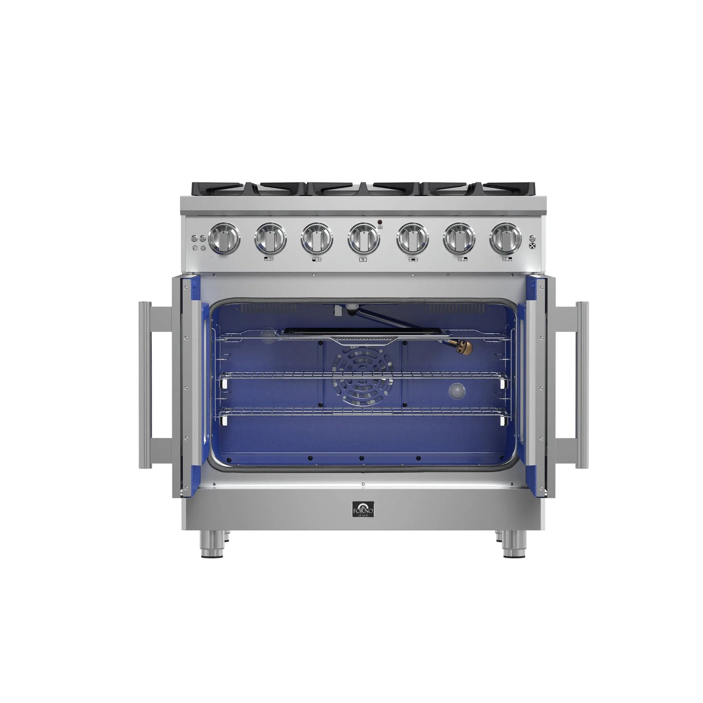 Forno Massimo 36-Inch Freestanding French Door Gas Range, 6 Burners, Convection Oven, Energy Efficient FORNO
