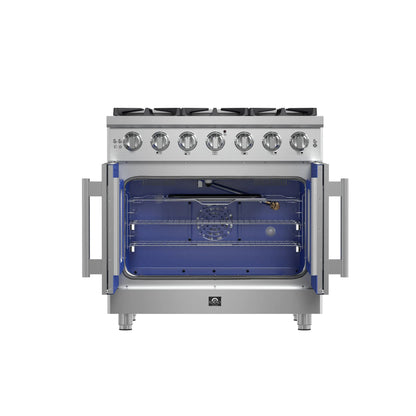 Forno Massimo 36-Inch Freestanding French Door Gas Range, 6 Burners, Convection Oven, Energy Efficient FORNO