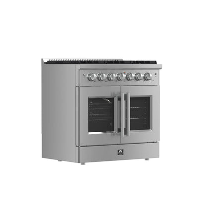 Forno Galiano 36-Inch Freestanding French Door Gas Range, 6 Burners, Convection Oven, Energy Efficient FORNO