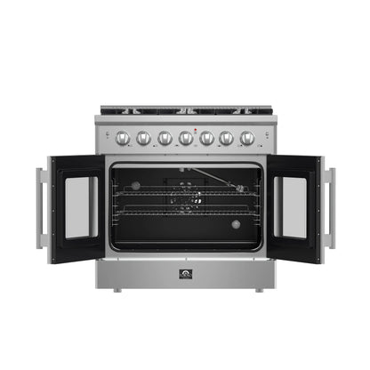 Forno Galiano 36-Inch Freestanding French Door Gas Range, 6 Burners, Convection Oven, Energy Efficient FORNO
