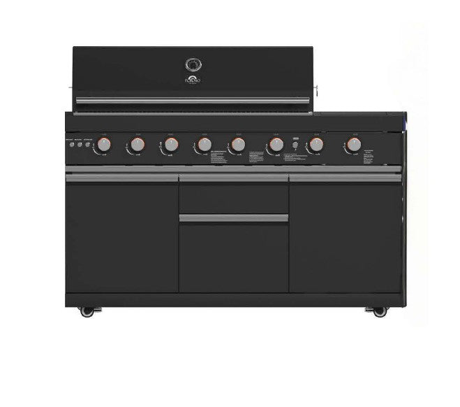 Forno All’Aperto 99,600 BTU Outdoor Kitchen, 5 Burners, Infrared Burners, Side Burner, Black Sintered Stone Countertops, Gas Pizza Oven, Sink Module, Bar & Beverage Center FORNO