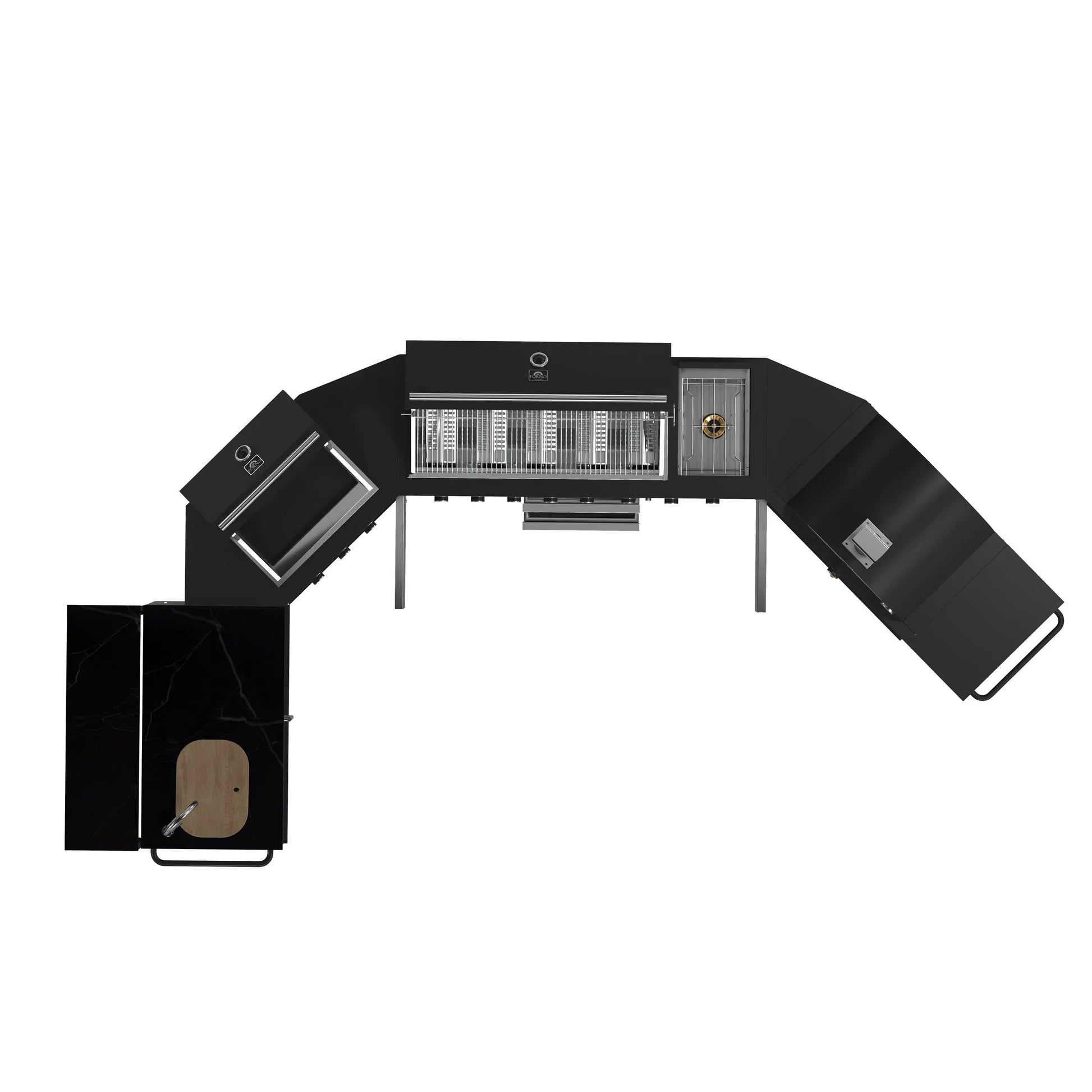 Forno All’Aperto 99,600 BTU Outdoor Kitchen, 5 Burners, Infrared Burners, Side Burner, Black Sintered Stone Countertops, Gas Pizza Oven, FORNO