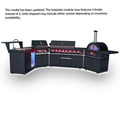 Forno All’Aperto 99,600 BTU Outdoor Kitchen, 5 Burners, Infrared Burners, Side Burner, Black Sintered Stone Countertops, Gas Pizza Oven, FORNO