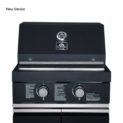 Forno All’Aperto 99,600 BTU Outdoor Kitchen, 5 Burners, Infrared Burners, Side Burner, Black Sintered Stone Countertops, Gas Pizza Oven, FORNO