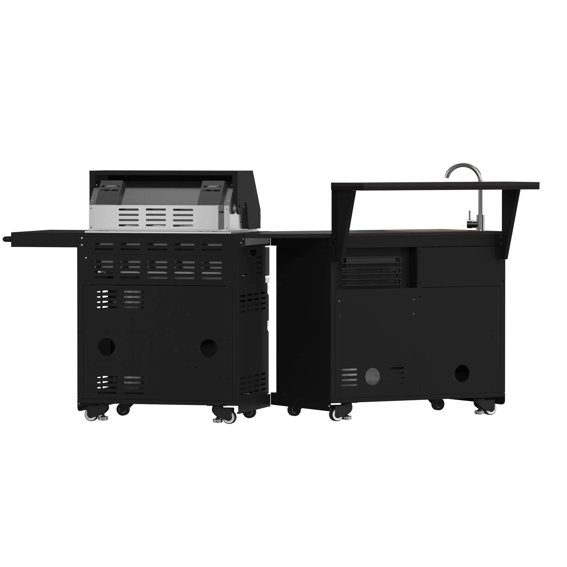 Forno All’Aperto 62,600 BTU BBQ, 3 Stainless Steel Burners, Infrared Burners, Sink Module, Black Sintered Stone Countertops, Bar and Beverage Center FORNO