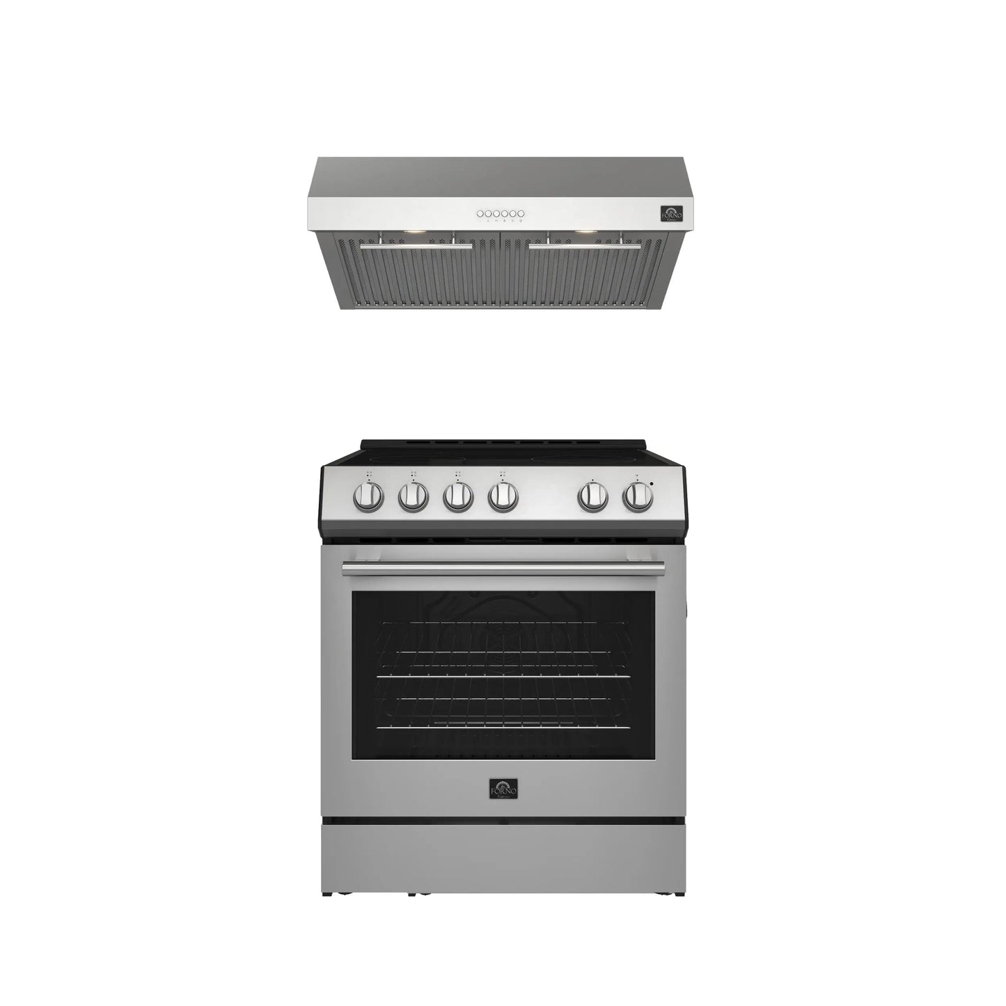FORNO Premium 2-Piece Kitchen Bundle - Leonardo Espresso 30" Stainless Steel Range, 30" Stainless Steel Range Hood - FBDL-002-01US FORNO