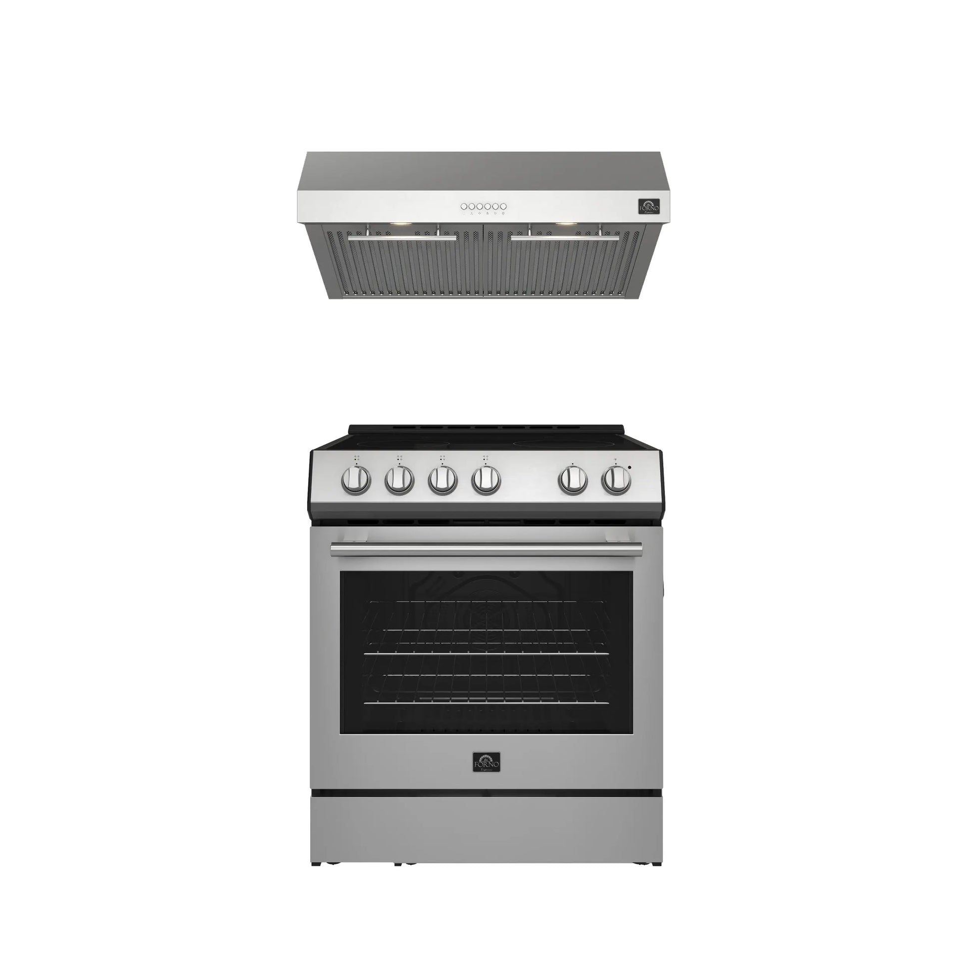 FORNO Premium 2-Piece Kitchen Bundle - Leonardo Espresso 30" Stainless Steel Range, 30" Stainless Steel Range Hood - FBDL-002-01US FORNO