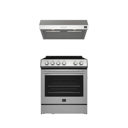 FORNO Premium 2-Piece Kitchen Bundle - Leonardo Espresso 30" Stainless Steel Range, 30" Stainless Steel Range Hood - FBDL-002-01US FORNO