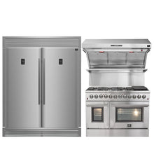 FORNO Premium 3-Piece Kitchen Bundle - FORNO Galiano 48" Freestanding Dual Fuel Range, FORNO Rizzuto 60" W. Dual Combo Convertible Refrigerator, FORNO 48" Wall Mount Range Hood - FBDL-017-02US Forno vendors US