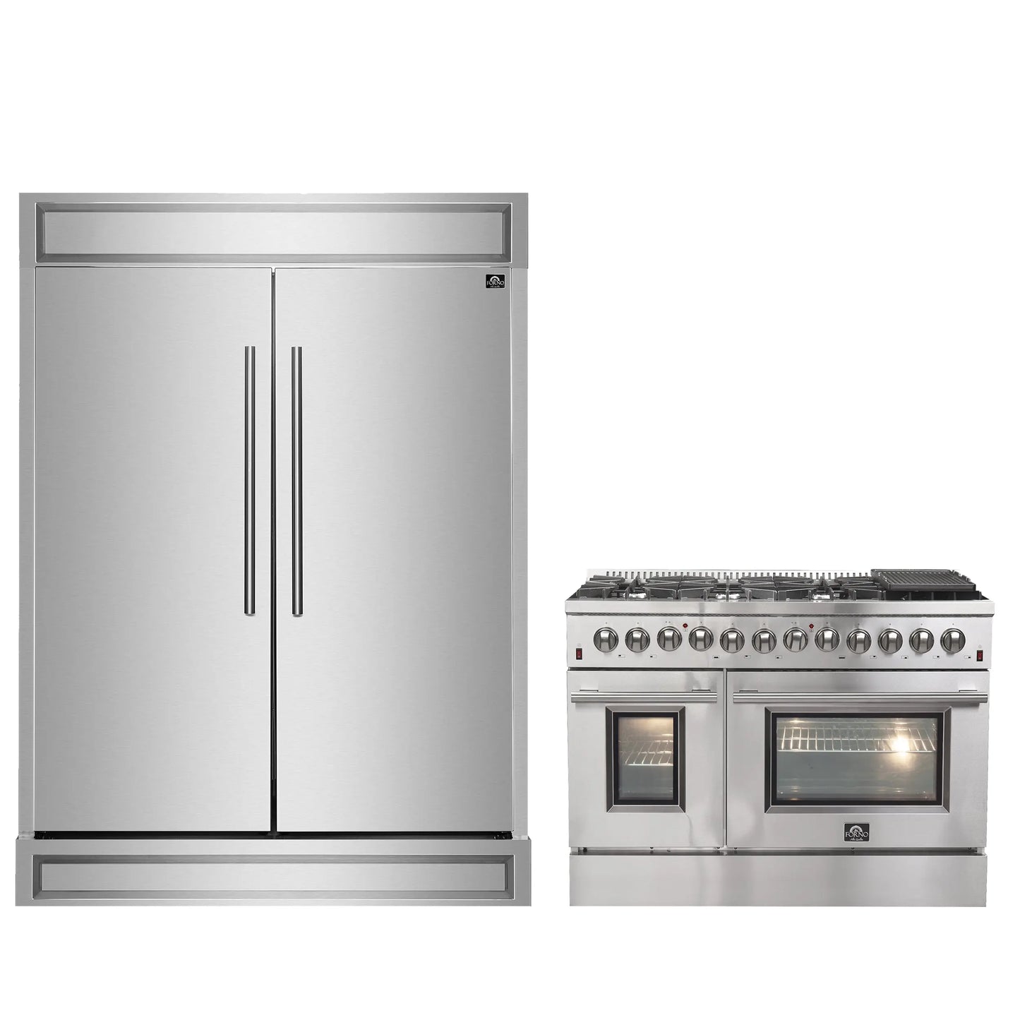 FORNO Premium 2-Piece Kitchen Bundle - Galiano 48" Stainless Steel Dual Fuel Range, Forno Maderno 2-28 " Wide Units with Decorative Trim - FBDL-017-03CAUS Forno vendors US