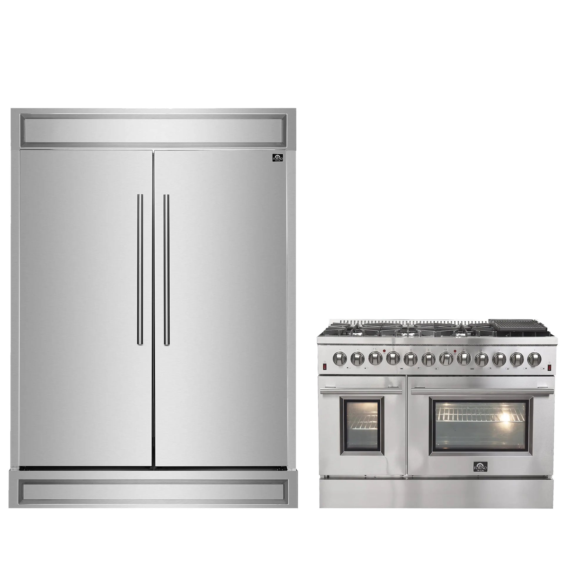 FORNO Premium 2-Piece Kitchen Bundle - Galiano 48" Stainless Steel Dual Fuel Range, Forno Maderno 2-28 " Wide Units with Decorative Trim - FBDL-017-03CAUS Forno vendors US