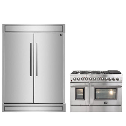 FORNO Premium 2-Piece Kitchen Bundle - Galiano 48" Stainless Steel Dual Fuel Range, Forno Maderno 2-28 " Wide Units with Decorative Trim - FBDL-017-03CAUS Forno vendors US