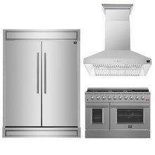 FORNO Premium 3-Piece Kitchen Bundle - FORNO Galiano 48" Freestanding Gas Range, FORNO Maderno 60" 2-Piece Convertible Refrigerator/Freezer Built-In with Decorative Grill Trim, 27.2 cu.ft., FORNO Orvieto 48" Wall Mount Range Hood - FBDL-018-04CAUS Forno vendors US
