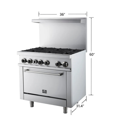 Forno Commerciale 36 Inch Gas Range with 6 Burners FORNO