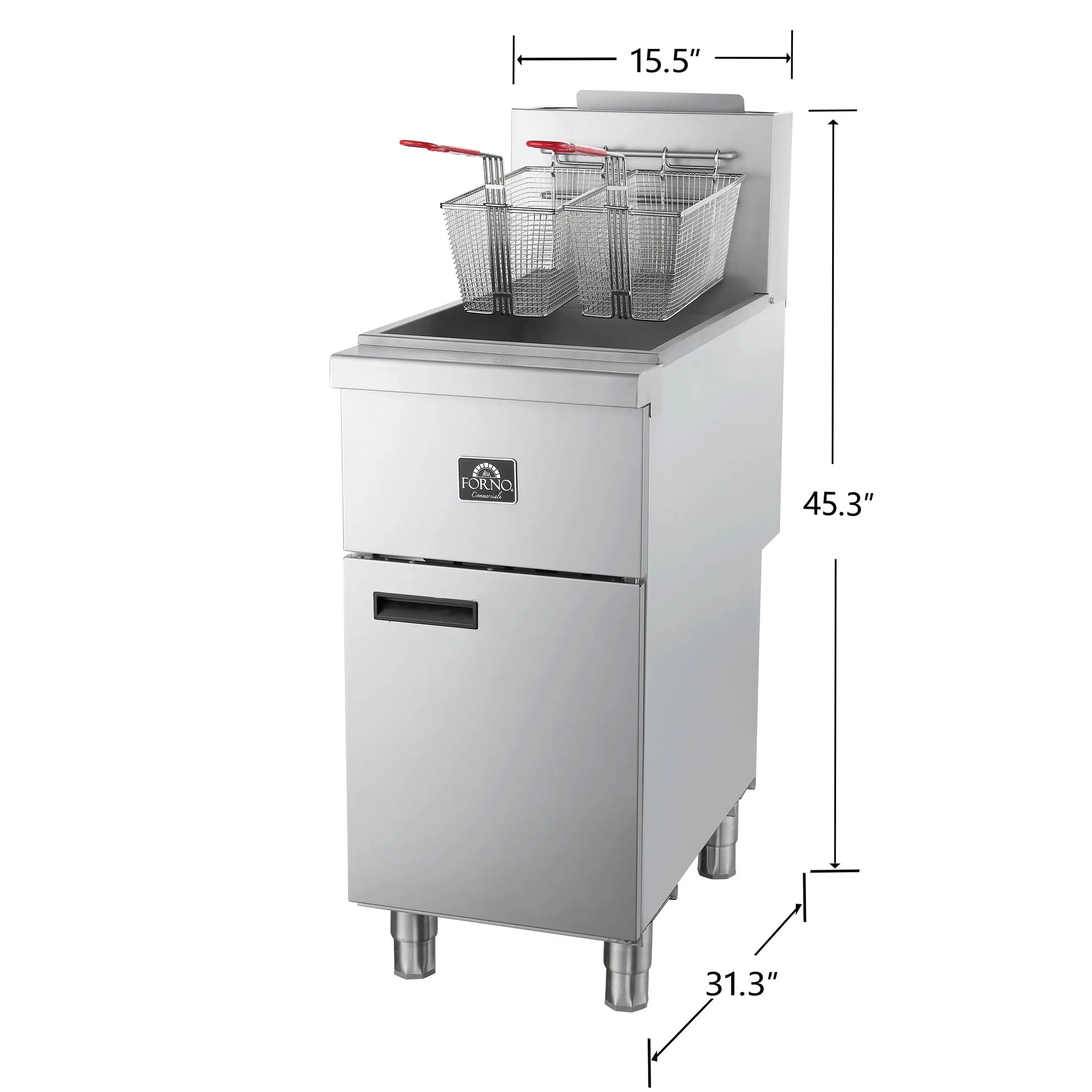Forno Commerciale Natural Gas Deep Fryer, 3 Burners 90,000 BTU, 40 lbs, Millivolt Control FORNO