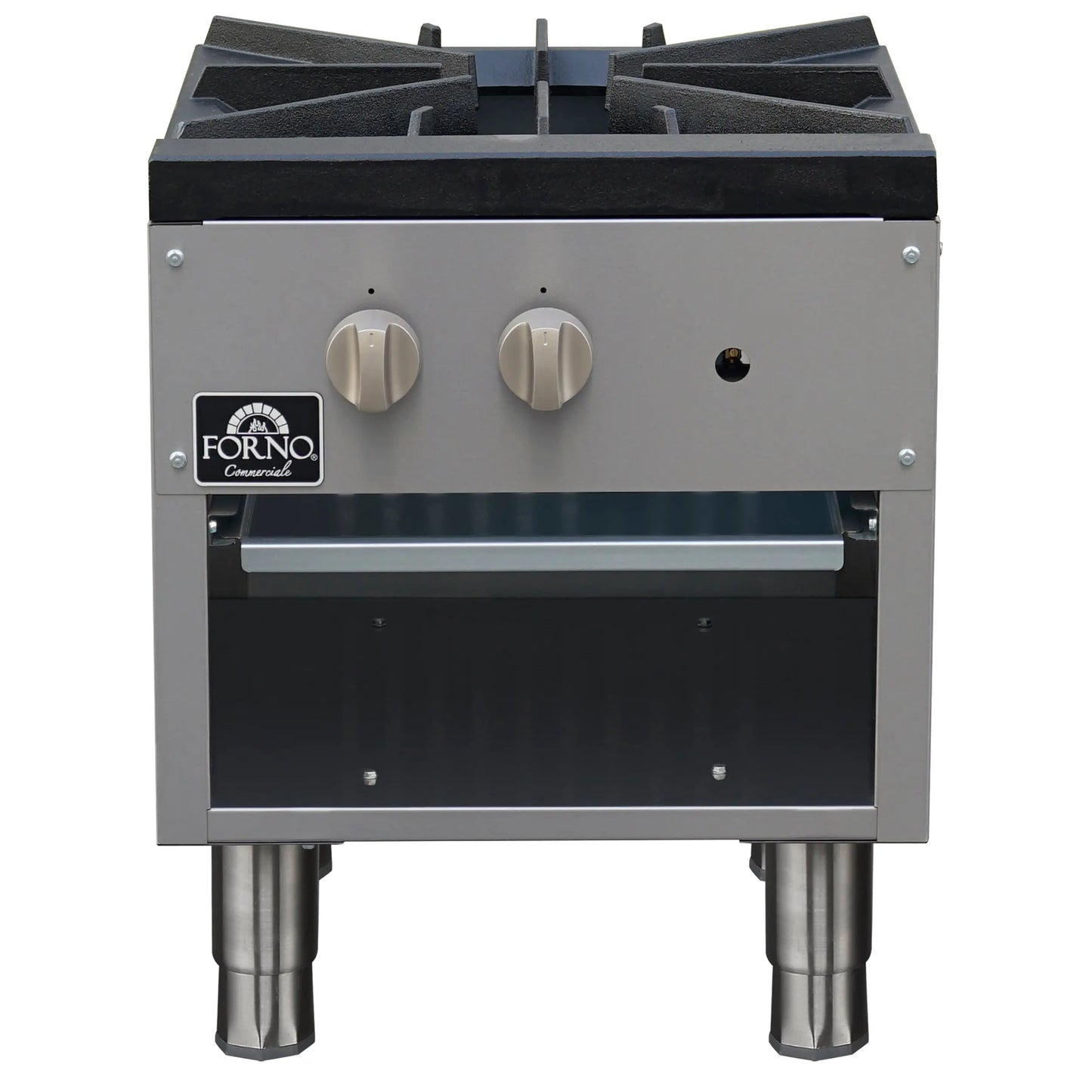Forno Commerciale gas stock pot range, 1 powerful 3-ring burner, 80,000 BTU, durable stainless steel, heavy-duty cast iron grate FORNO