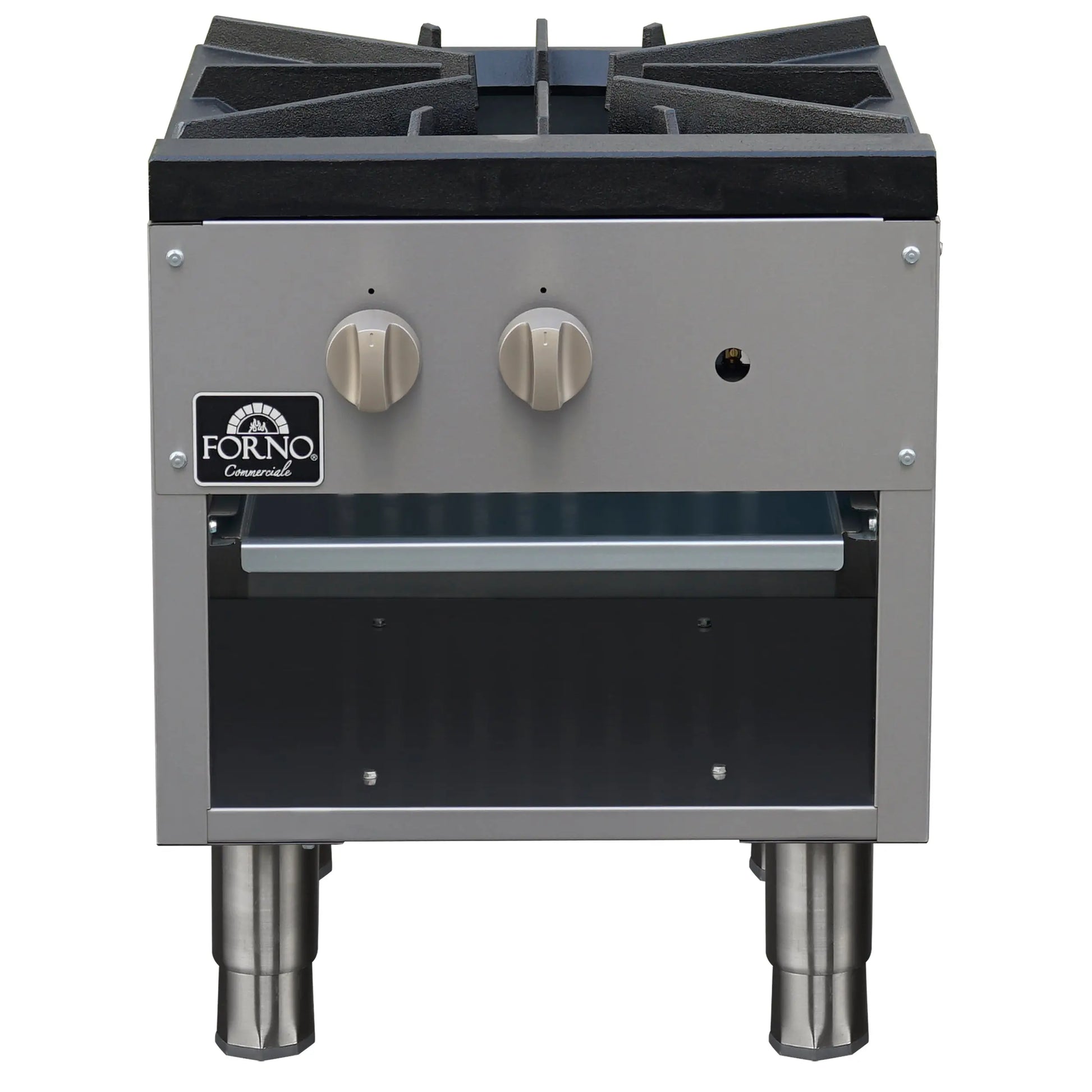 Forno Commerciale gas stock pot range, 1 powerful 3-ring burner, 80,000 BTU, durable stainless steel, heavy-duty cast iron grate FORNO