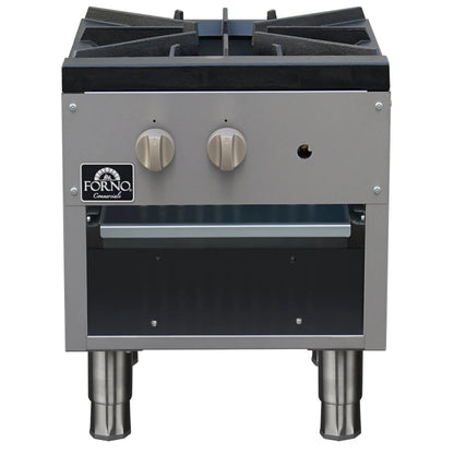Forno Commerciale gas stock pot range, 1 powerful 3-ring burner, 80,000 BTU, durable stainless steel, heavy-duty cast iron grate FORNO