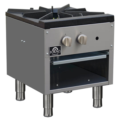 Forno Commerciale gas stock pot range, 1 powerful 3-ring burner, 80,000 BTU, durable stainless steel, heavy-duty cast iron grate FORNO