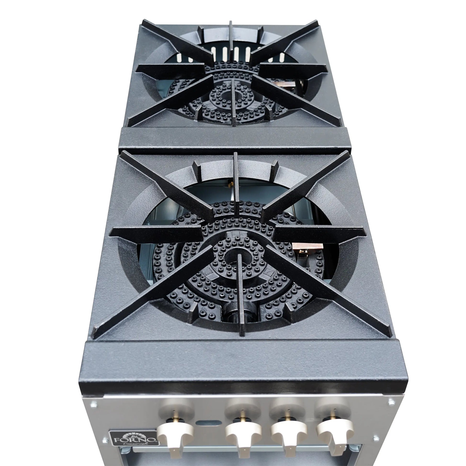 Forno Commerciale gas stock pot range, 2 powerful 3-ring burners, 160,000 BTU, durable stainless steel, heavy-duty cast iron grates FORNO
