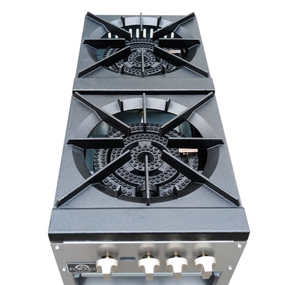 Forno Commerciale gas stock pot range, 2 powerful 3-ring burners, 160,000 BTU, durable stainless steel, heavy-duty cast iron grates FORNO