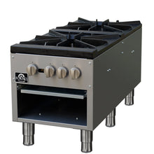 Forno Commerciale gas stock pot range, 2 powerful 3-ring burners, 160,000 BTU, durable stainless steel, heavy-duty cast iron grates FORNO
