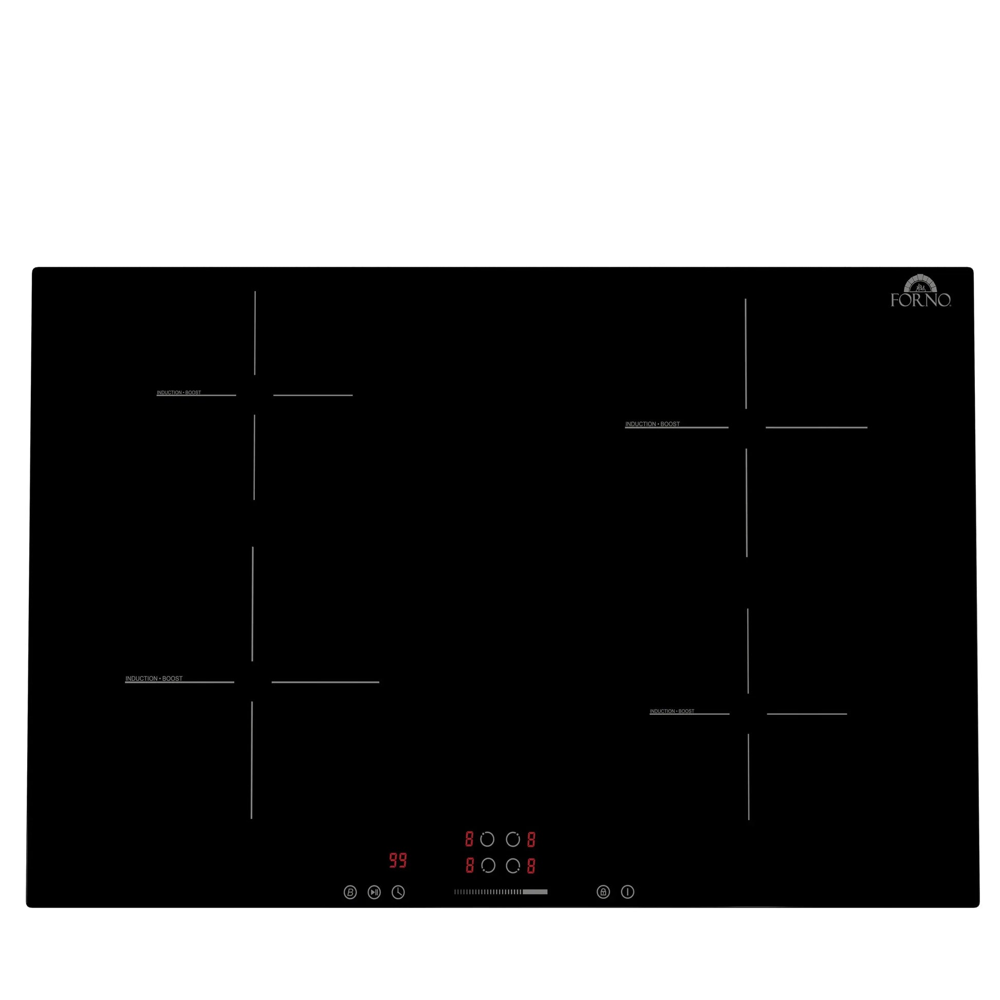 Forno Parco 30-Inch Induction Cooktop, 4 Zones, 7,200W Total Power, Touch Control, 9 Power Levels, Booster Function FORNO